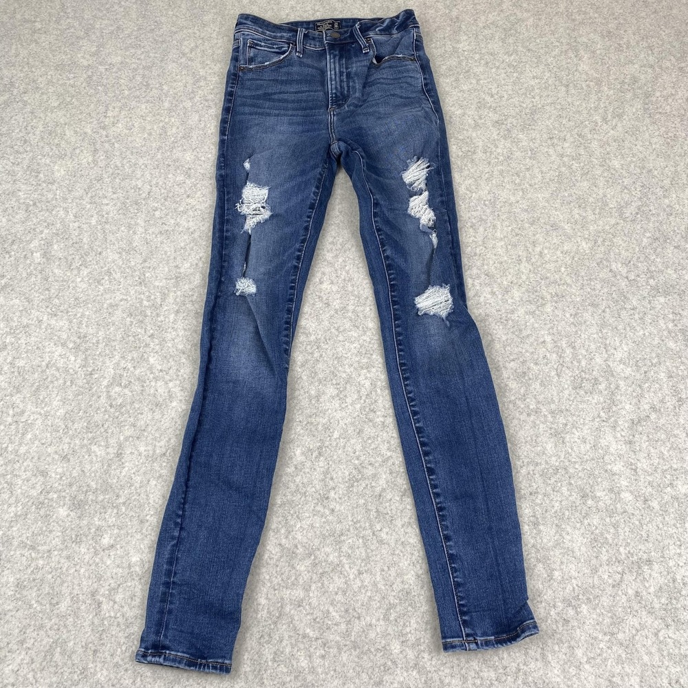 Abercrombie & Fitch High Rise Skinny Jeans Womens 00 (23x28) Blue Distressed
